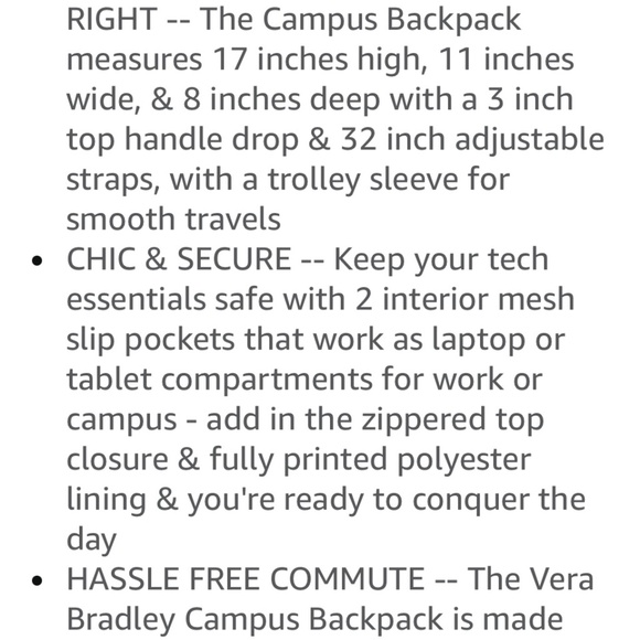Brand new Vera Bradley book bag .multiple compartments . Great for school/travel main image 4